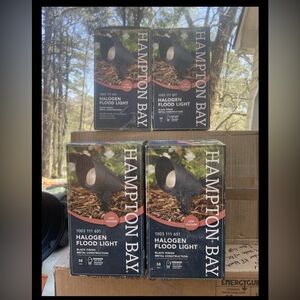 Set of 4 Hampton Bay Low Voltage 50-Watt Black Outdoor Halogen Flood Lights NEW